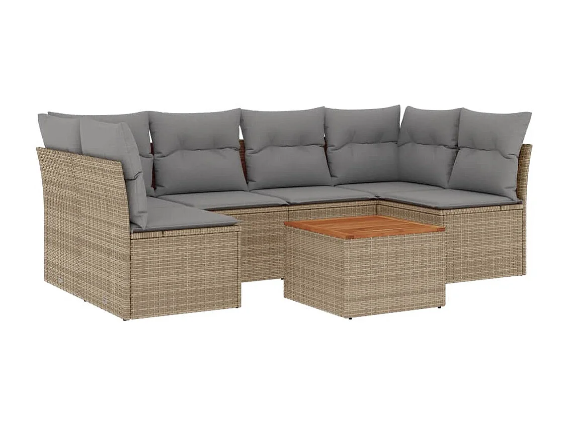 Salon de jardin avec coussins 7 pcs beige résine tressée