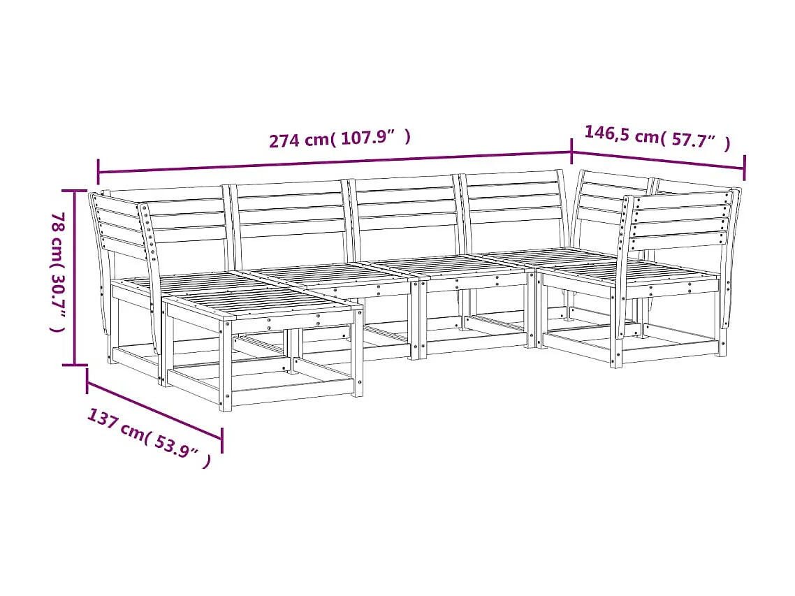 Salon de jardin 6 pcs bois massif douglas