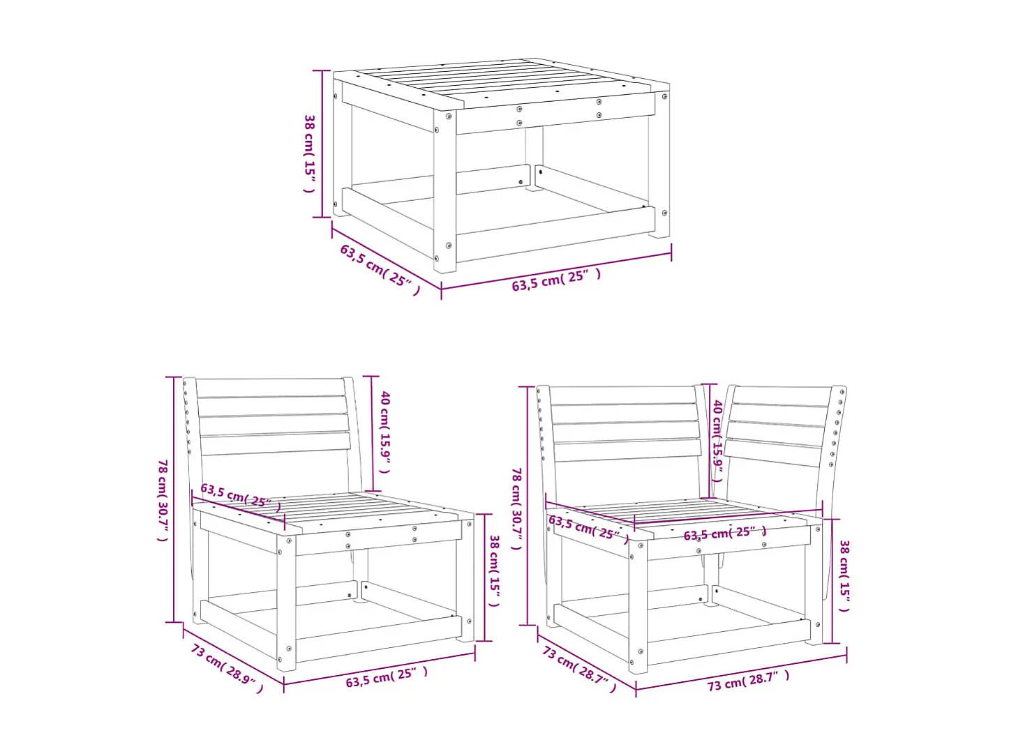 Salon de jardin 6 pcs bois massif douglas