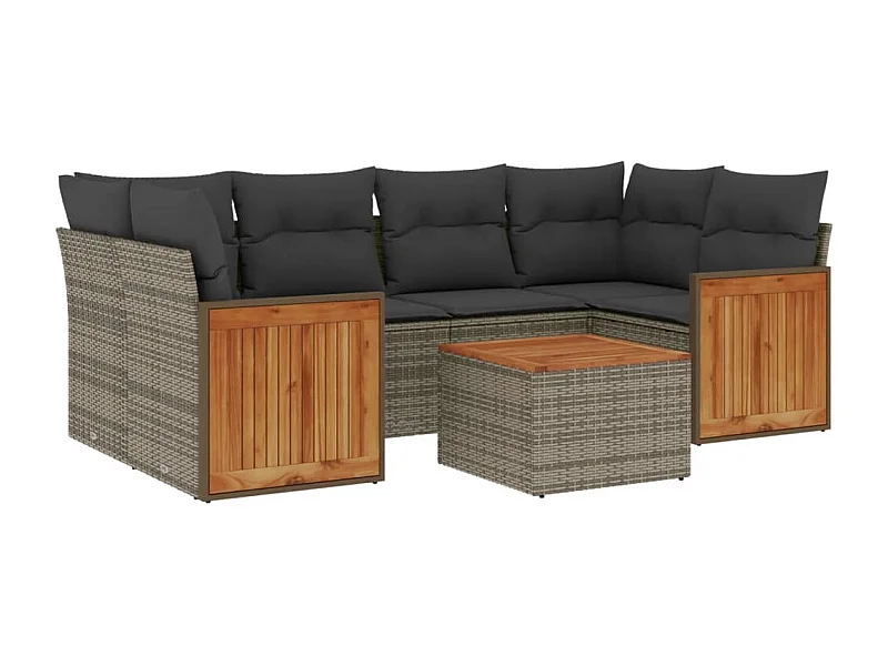 Salon de jardin avec coussins 7 pcs gris résine tressée