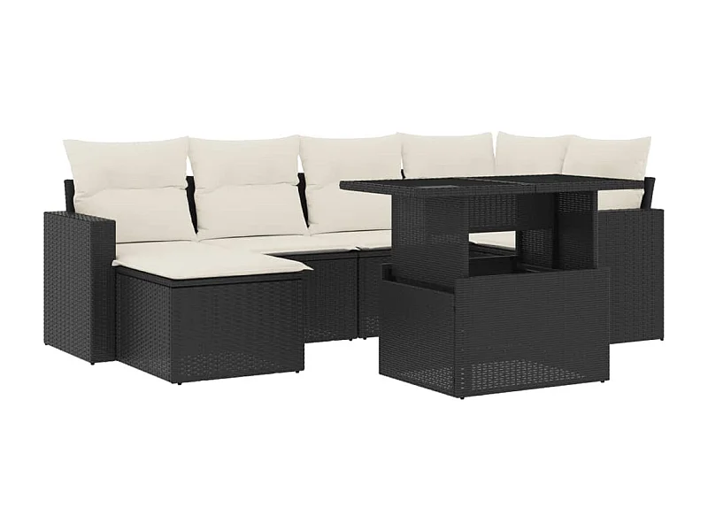 Salon de jardin 7 pcs avec coussins noir résine tressée