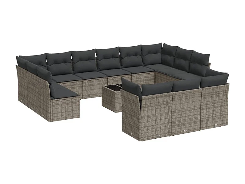 Salon de jardin avec coussins 14 pcs gris résine tressée