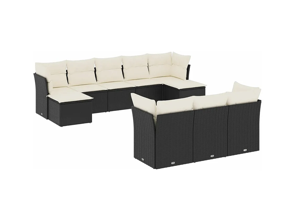 Salon de jardin 10 pcs avec coussins noir résine tressée
