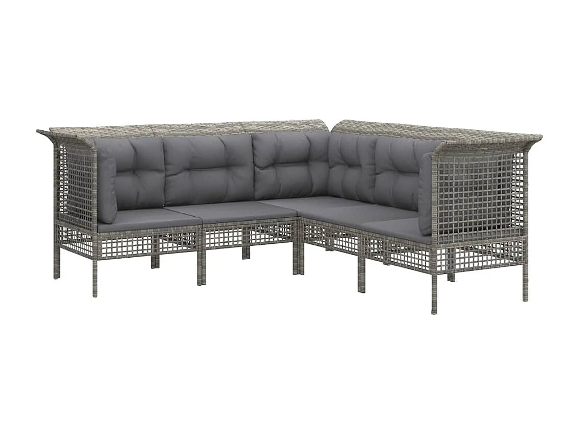 Salon de jardin 5 pcs avec coussins Gris Résine tressée