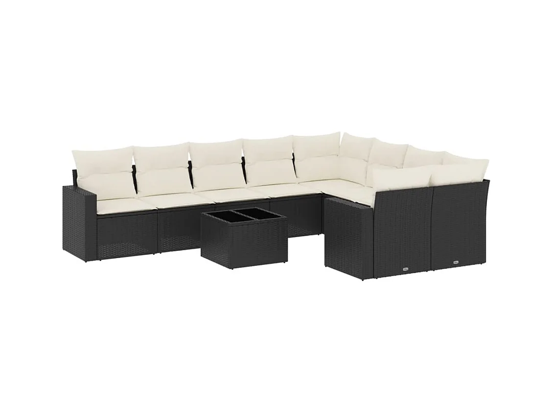 Salon de jardin 10 pcs avec coussins noir résine tressée