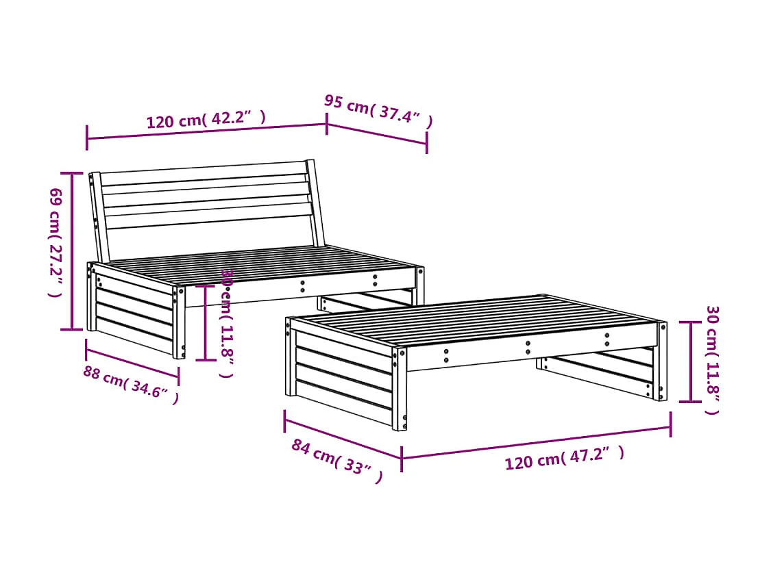Salon de jardin 2 pcs bois massif douglas