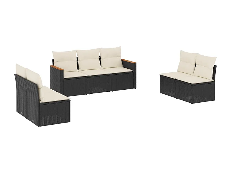 Salon de jardin 7 pcs avec coussins noir résine tressée