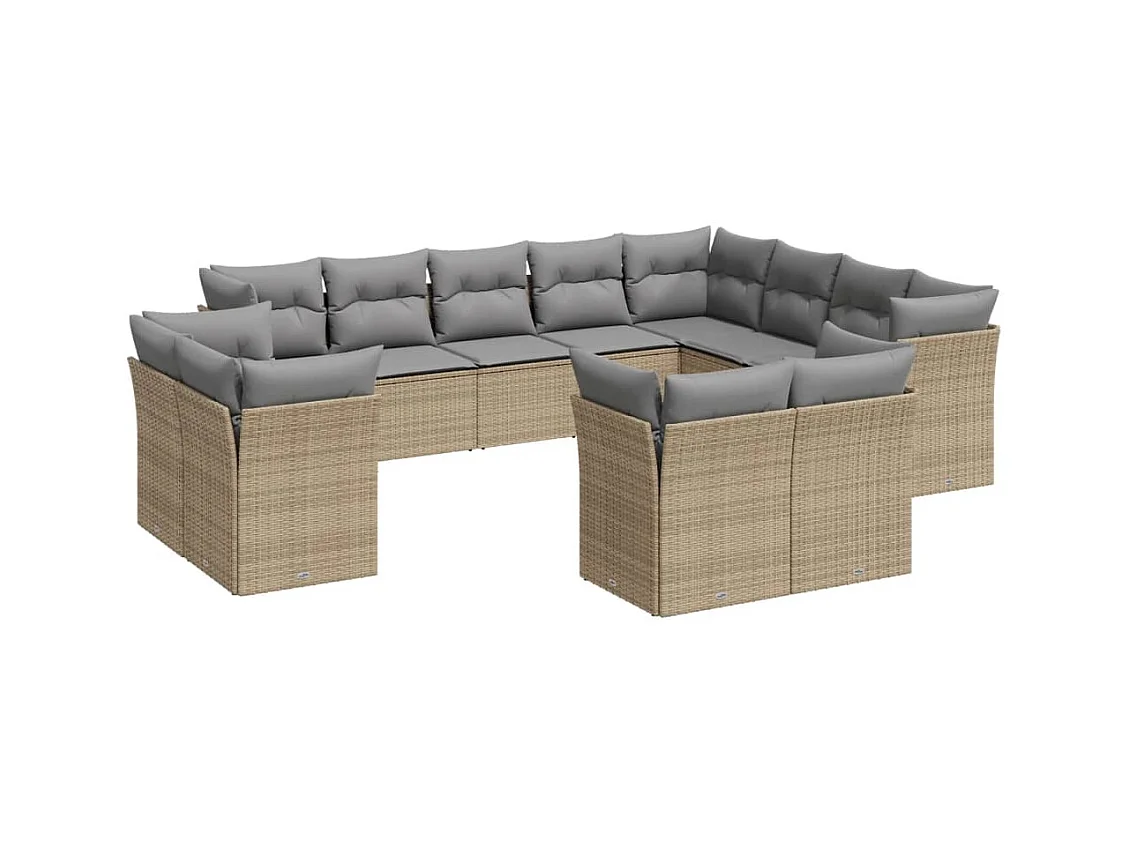 Salon de jardin avec coussins 12 pcs beige résine tressée