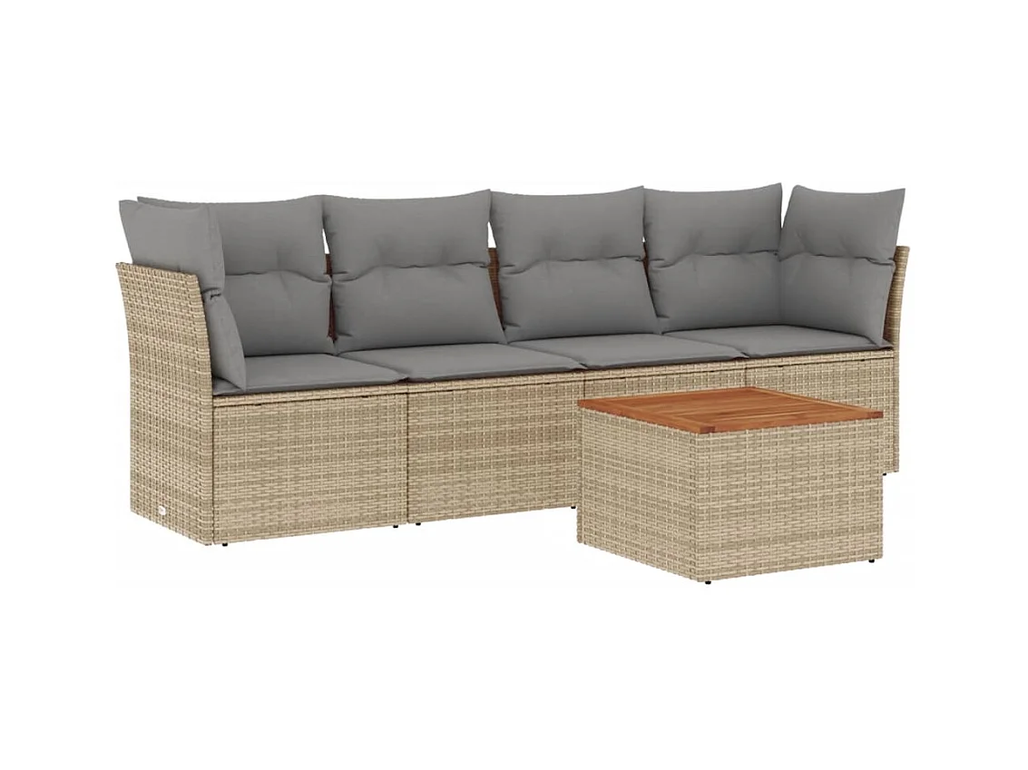 Salon de jardin avec coussins 5 pcs beige résine tressée
