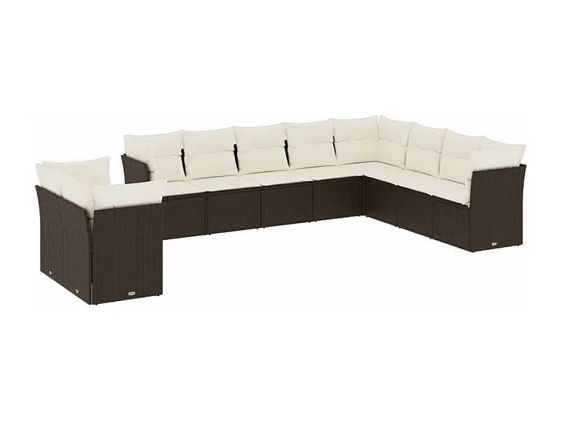Salon de jardin 10 pcs avec coussins marron résine tressée