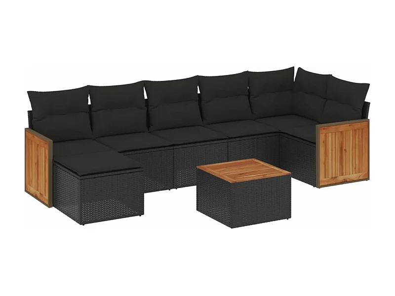 Salon de jardin 8 pcs avec coussins noir résine tressée