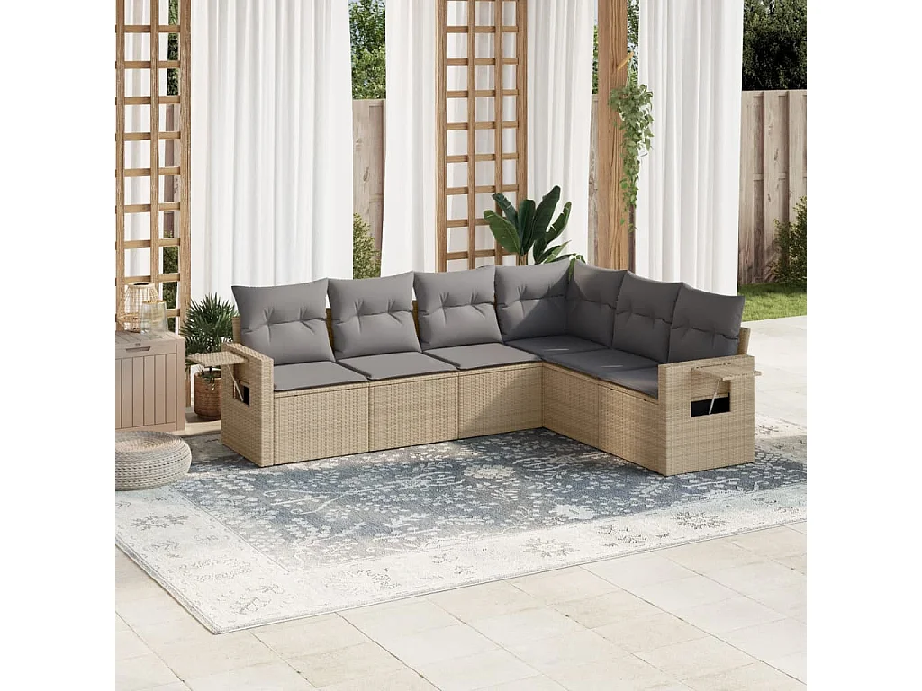 Salon de jardin avec coussins 6 pcs beige résine tressée