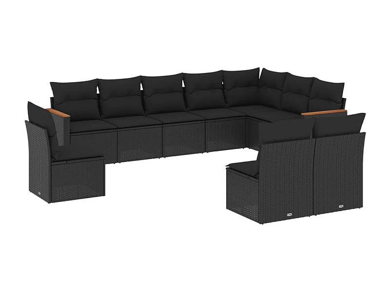 Salon de jardin 10 pcs avec coussins noir résine tressée