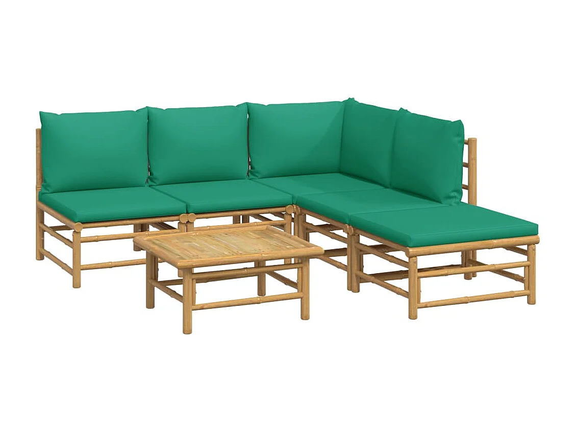 Salon de jardin 6 pcs avec coussins vert bambou