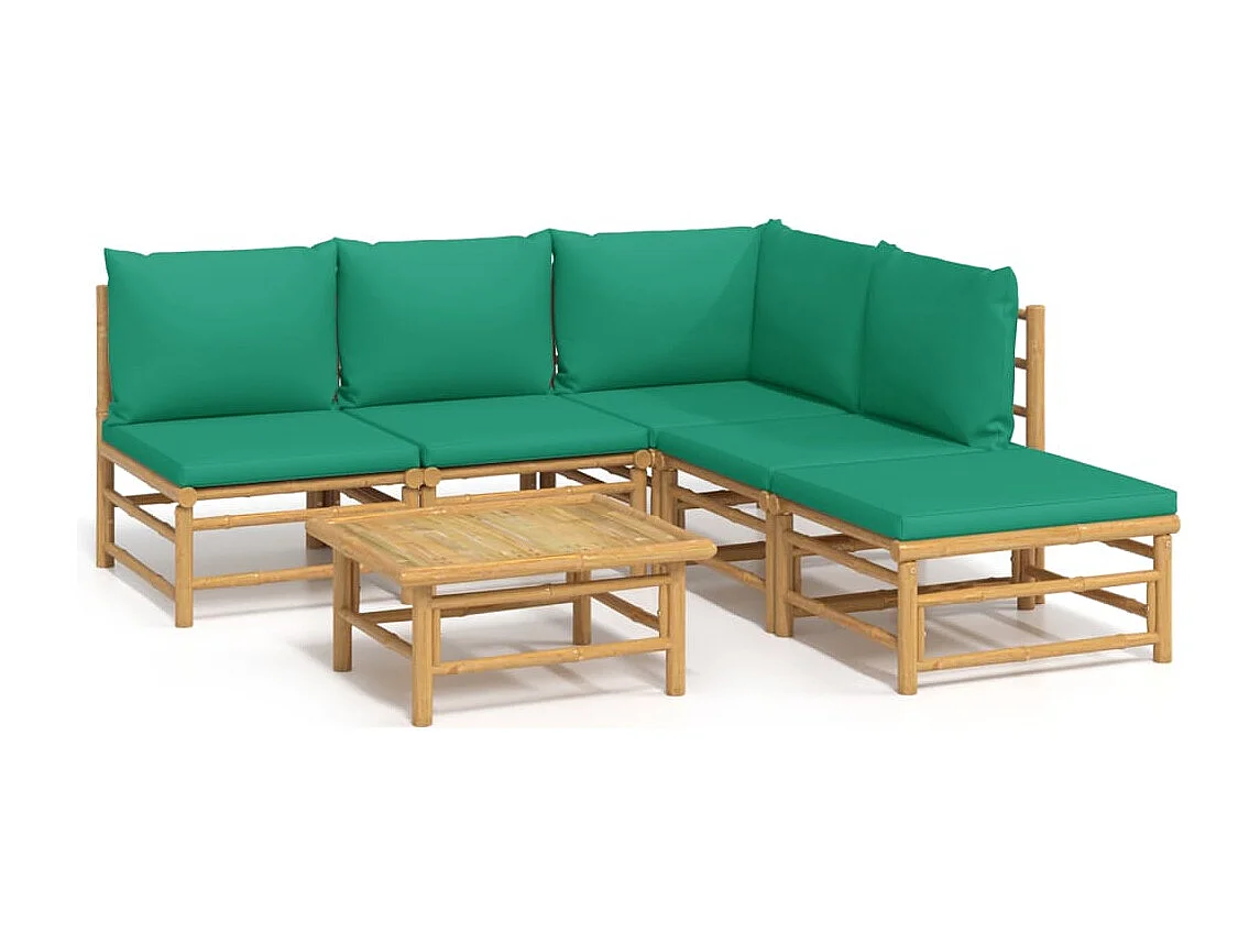 Salon de jardin 6 pcs avec coussins vert bambou