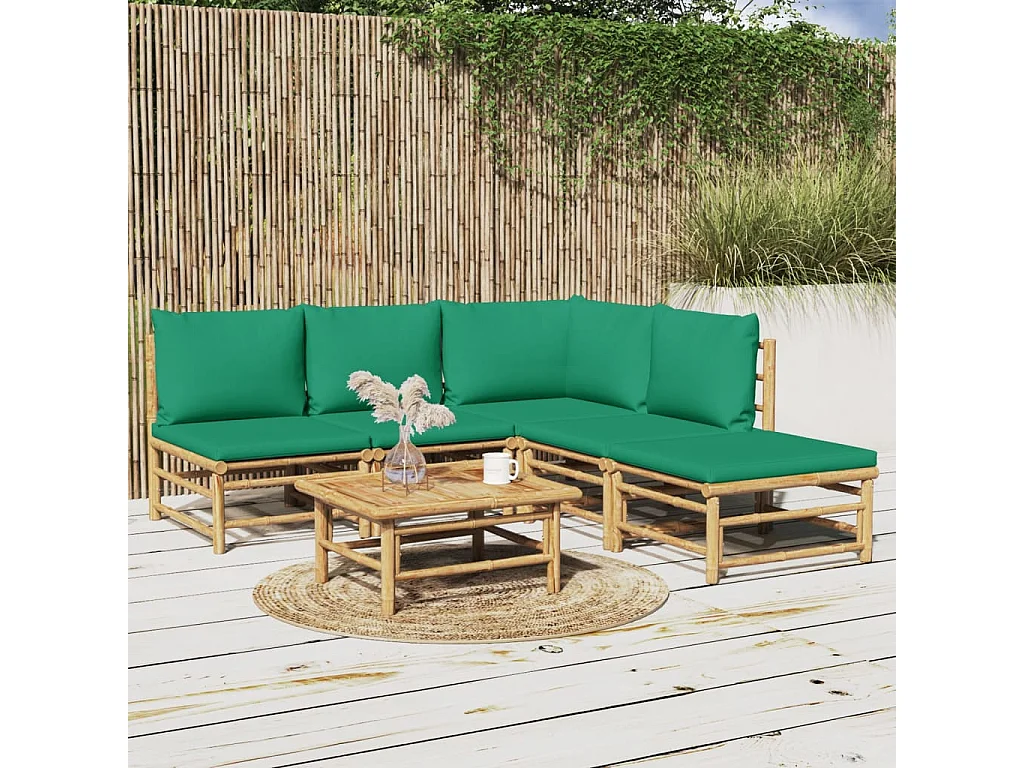Salon de jardin 6 pcs avec coussins vert bambou
