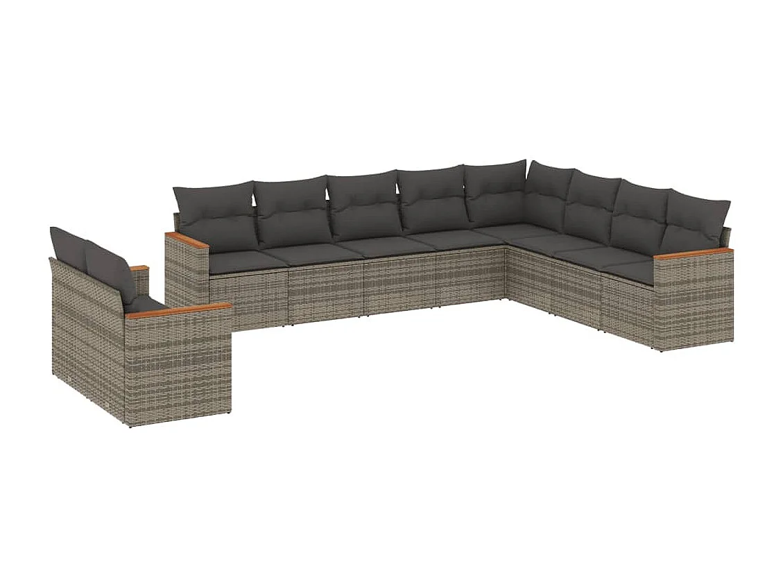 Salon de jardin avec coussins 10 pcs gris résine tressée