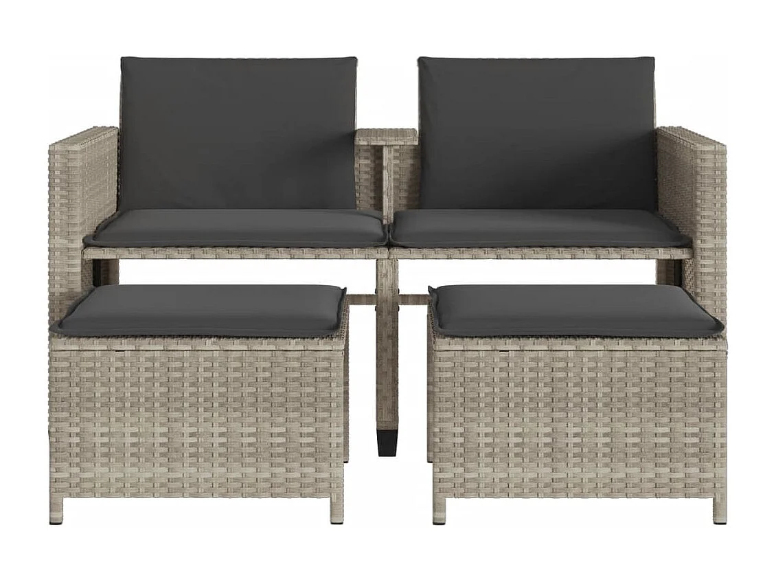 Canapé de jardin 2 places avec table tabourets gris clair rotin