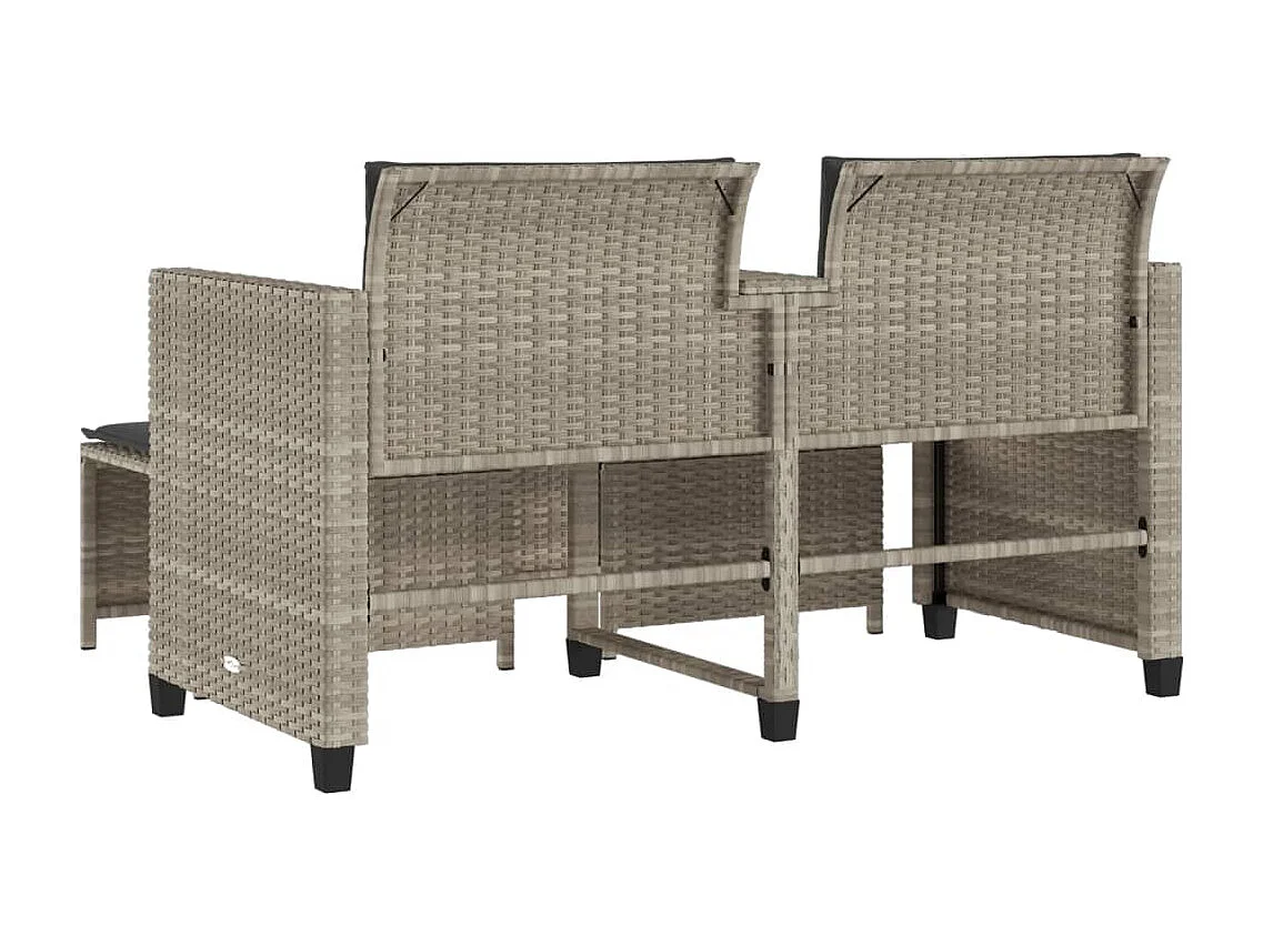 Canapé de jardin 2 places avec table tabourets gris clair rotin