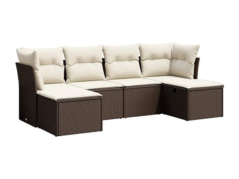 Salon de jardin avec coussins 6 pcs marron résine tressée