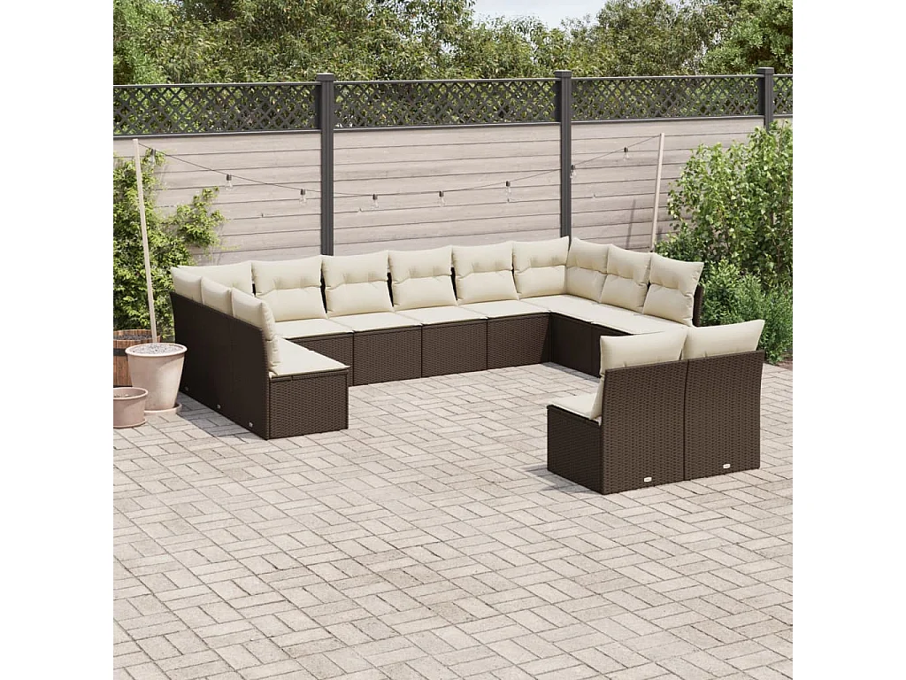 Salon de jardin avec coussins 12 pcs marron résine tressée