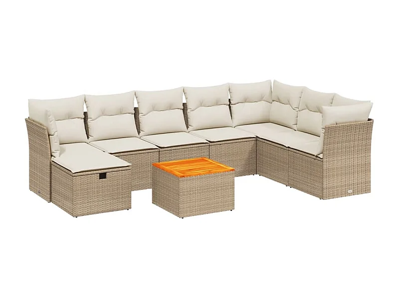 Salon de jardin avec coussins 9 pcs beige résine tressée