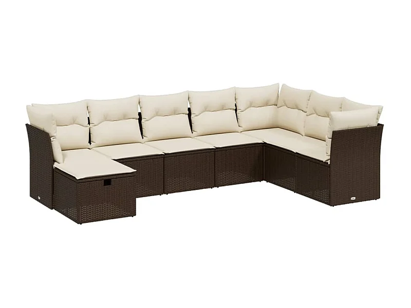 Salon de jardin 8 pcs avec coussins marron résine tressée