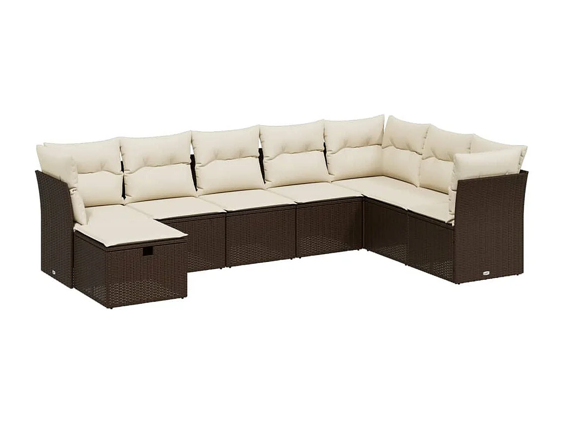 Salon de jardin 8 pcs avec coussins marron résine tressée