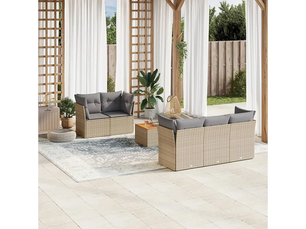 Salon de jardin avec coussins 6 pcs beige résine tressée
