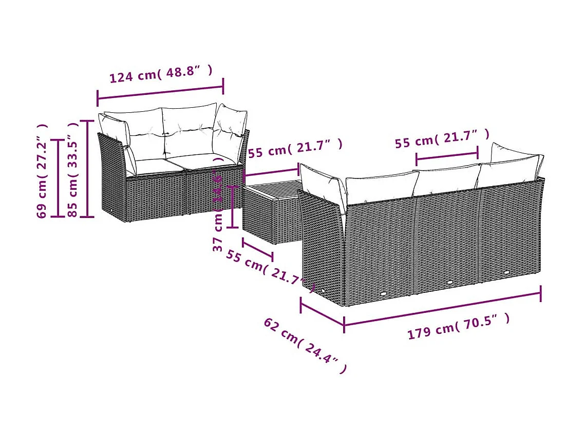 Salon de jardin avec coussins 6 pcs beige résine tressée