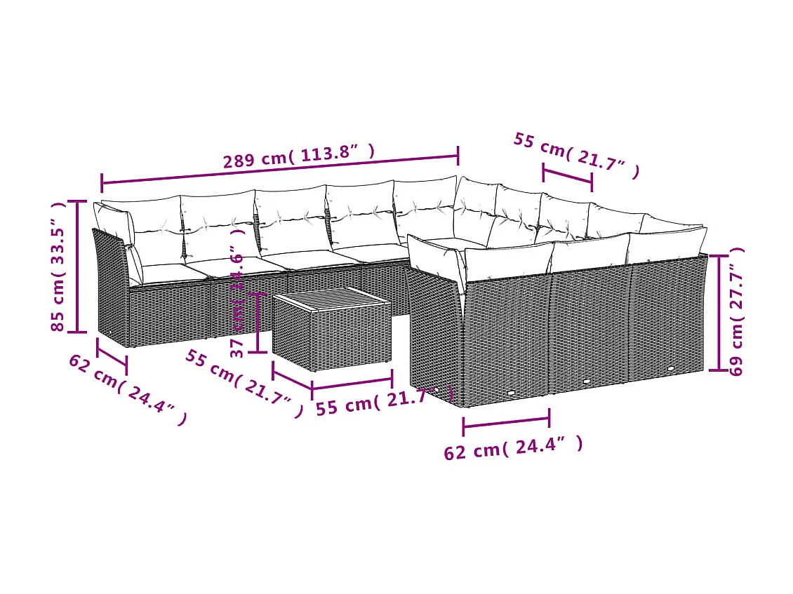 Salon de jardin 12 pcs avec coussins noir résine tressée