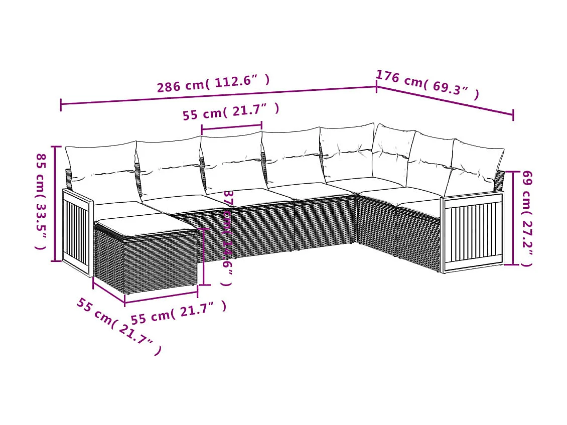 Salon de jardin 8 pcs avec coussins gris résine tressée