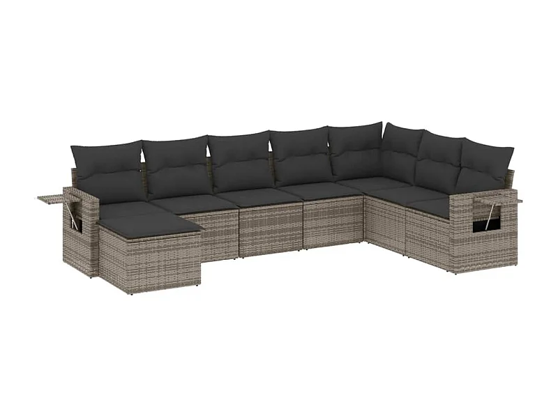 Salon de jardin 8 pcs avec coussins gris résine tressée