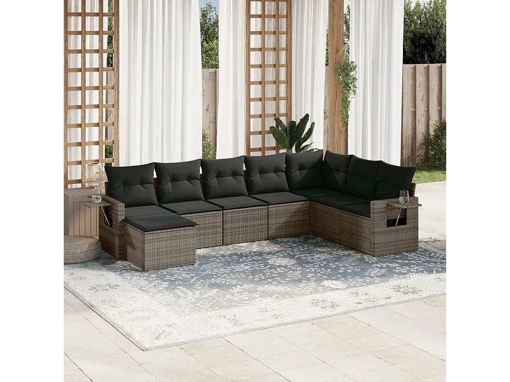 Salon de jardin 8 pcs avec coussins gris résine tressée