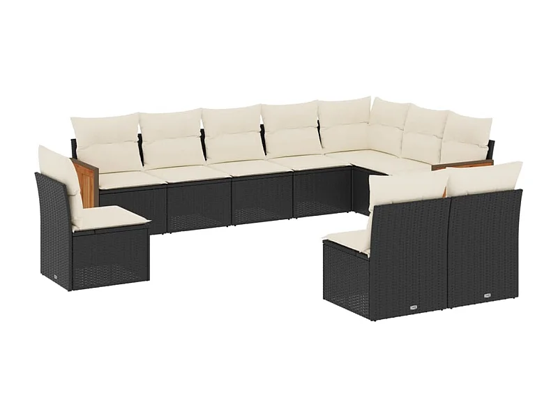 Salon de jardin 10 pcs avec coussins noir résine tressée