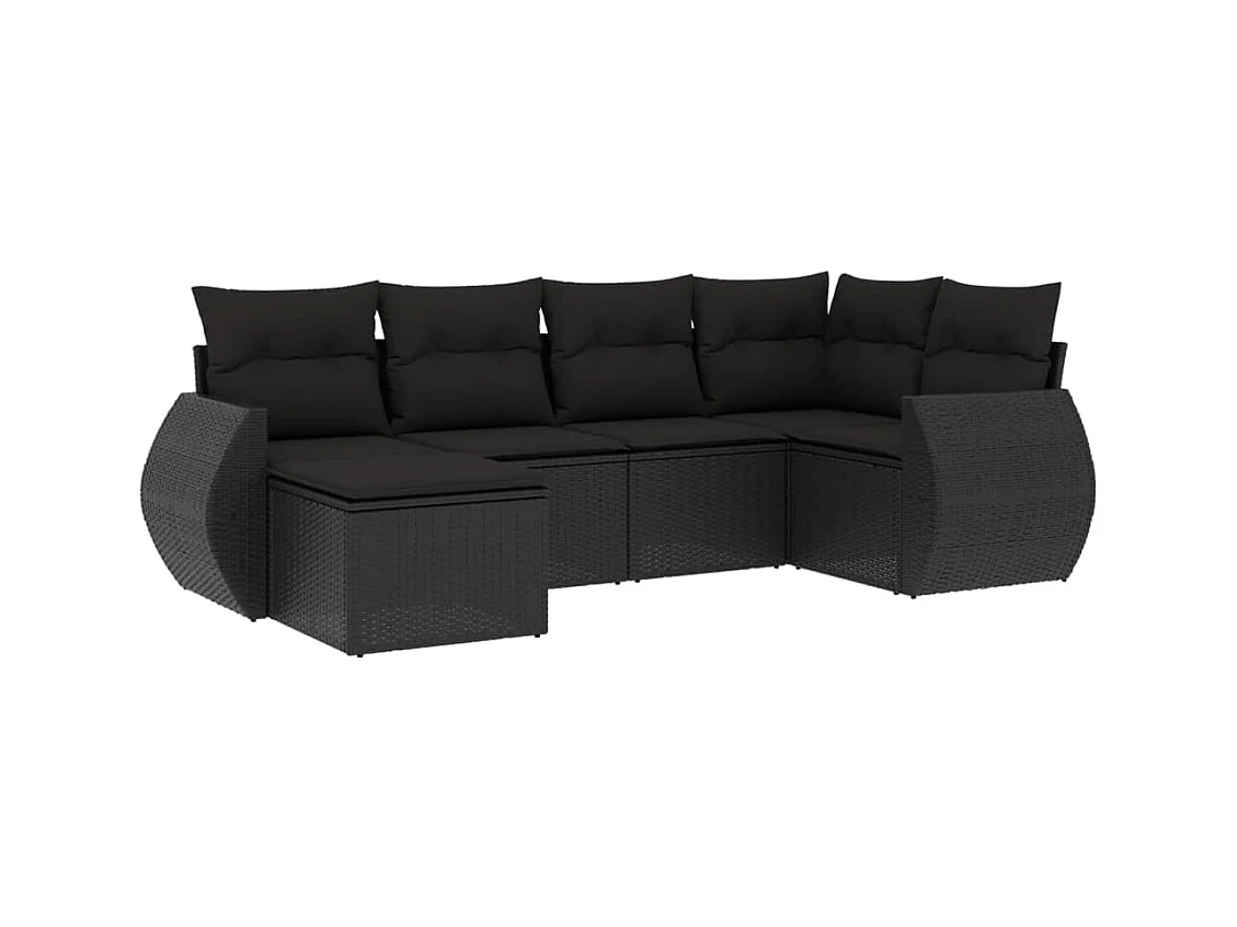 Salon de jardin 6 pcs avec coussins noir résine tressée
