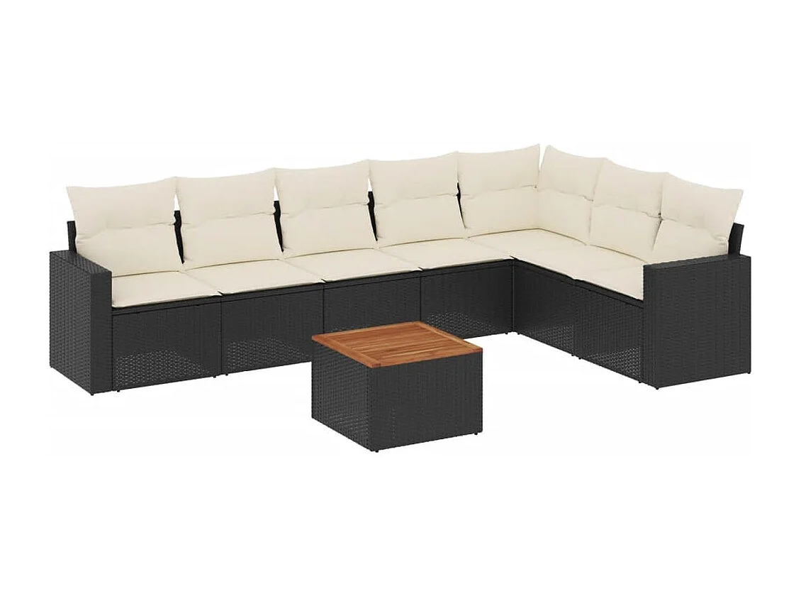 Salon de jardin 8 pcs avec coussins noir résine tressée