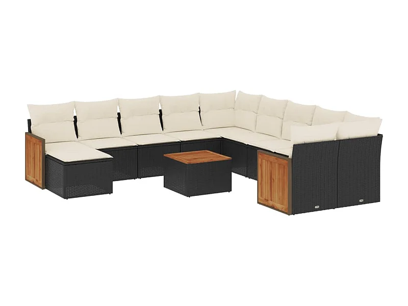 Salon de jardin 12 pcs avec coussins noir résine tressée