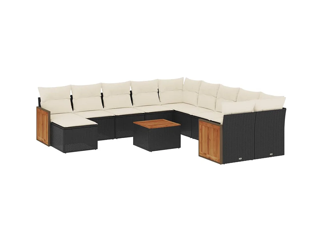 Salon de jardin 12 pcs avec coussins noir résine tressée