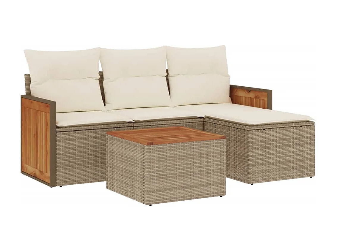 Salon de jardin avec coussins 5 pcs beige résine tressée