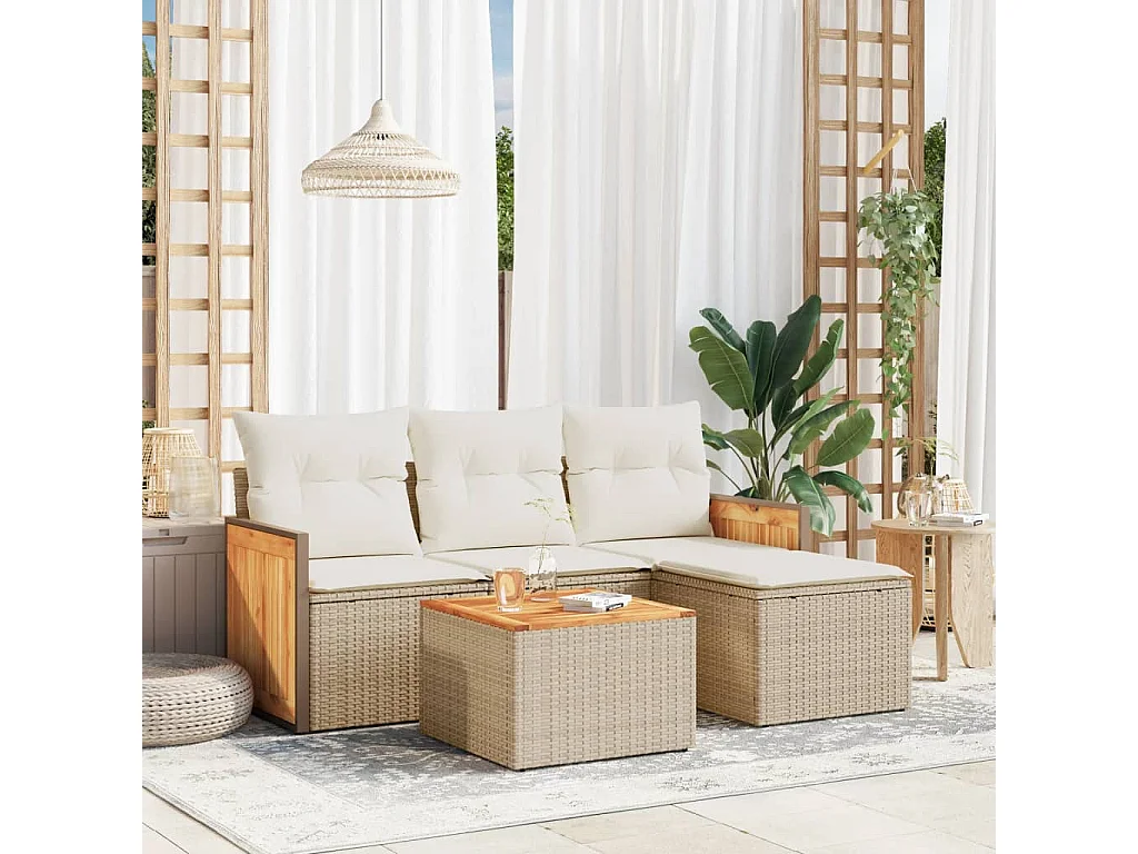 Salon de jardin avec coussins 5 pcs beige résine tressée