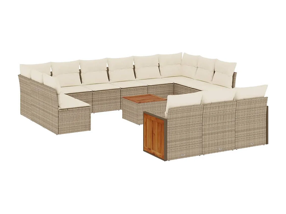 Salon de jardin avec coussins 14 pcs beige résine tressée