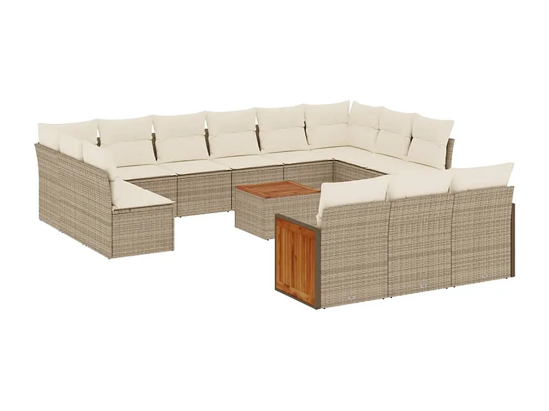 Salon de jardin avec coussins 14 pcs beige résine tressée