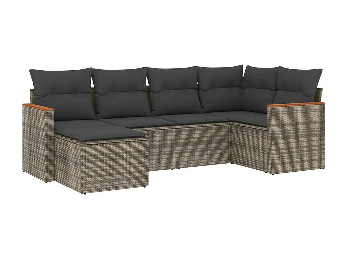 Salon de jardin 6 pcs avec coussins gris résine tressée