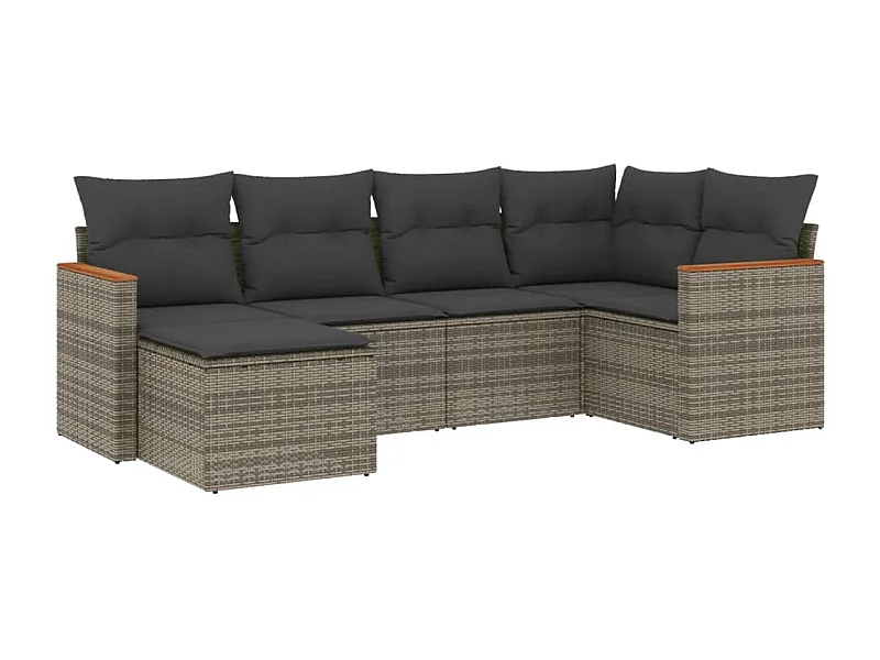 Salon de jardin 6 pcs avec coussins gris résine tressée