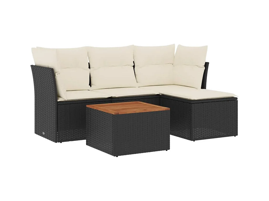 Salon de jardin 5 pcs avec coussins noir résine tressée
