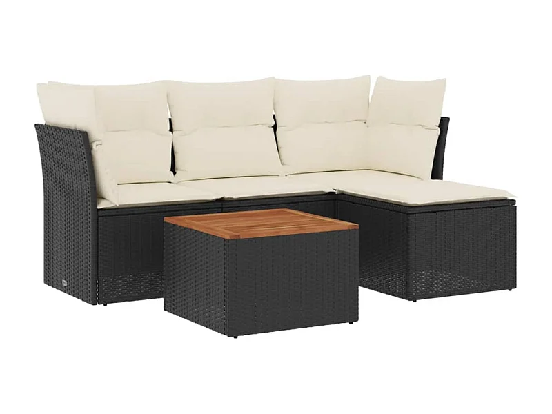 Salon de jardin 5 pcs avec coussins noir résine tressée