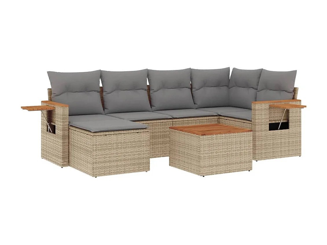 Salon de jardin avec coussins 7 pcs beige résine tressée