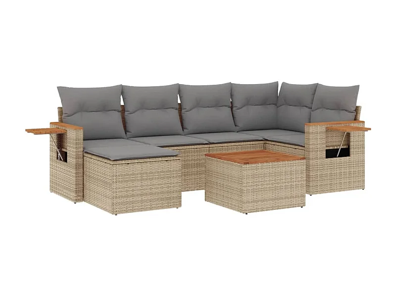 Salon de jardin avec coussins 7 pcs beige résine tressée