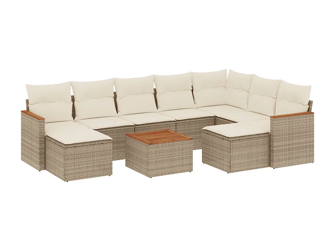 Salon de jardin avec coussins 10 pcs beige résine tressée